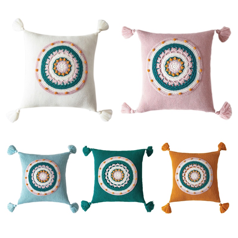Vỏ Gối Dệt Kim Phối Tua Rua Nhiều Màu Sắc Phong Cách Boho
