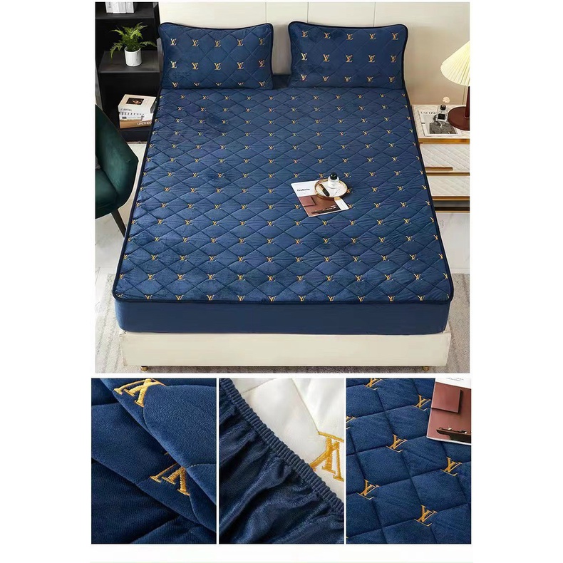 Bộ ga gối nỉ nhung trần bông cao cấp chuẩn Loại 1, ga giường  bọc đệm mềm mịn dành cho 4 mùa đường trần dầy dặn