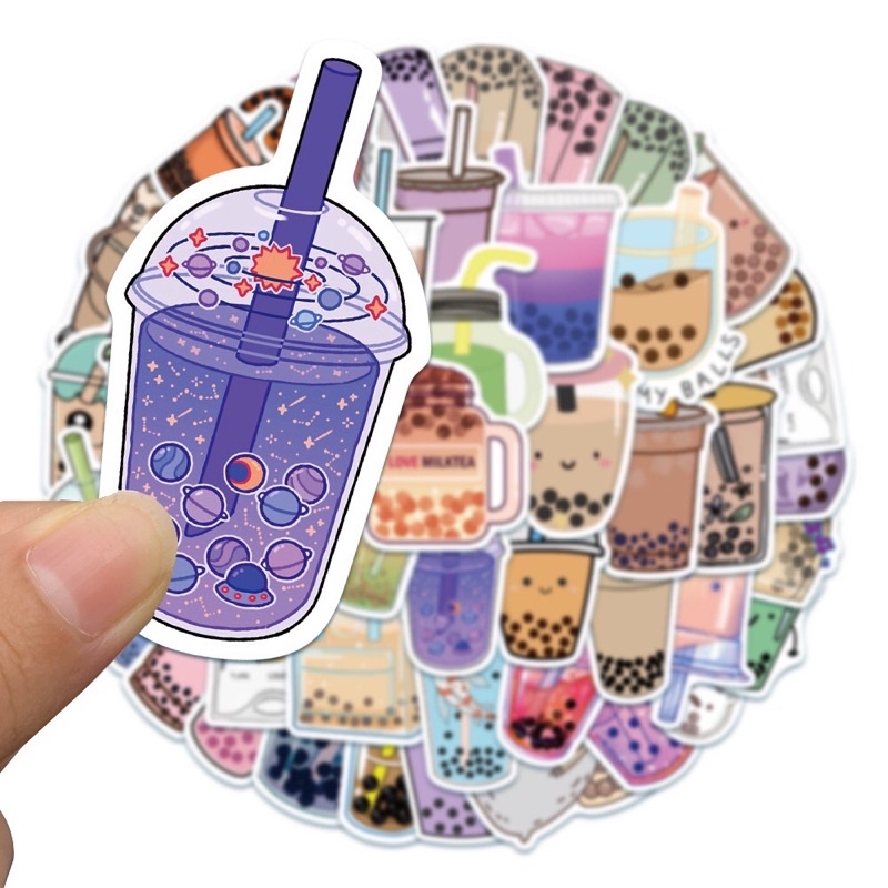 | Một Miếng Dán Sticker Trang Trí Cốc Trà Sữa Trân Châu Hoạ Tiết Graffiti Siêu Cute.