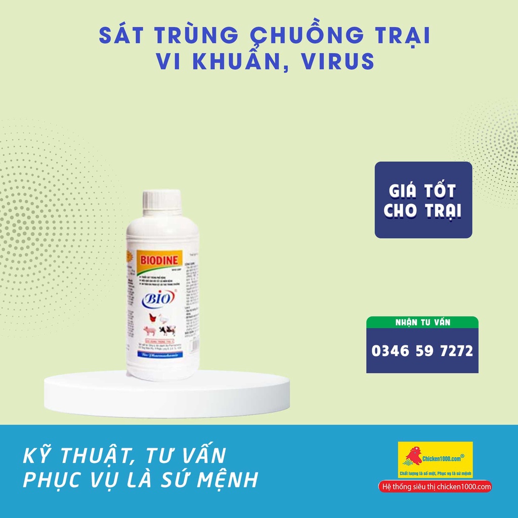 Bio Biodine 60ml sát trùng chuồng trại, dụng cụ chăn nuôi gà, vịt, heo, dê