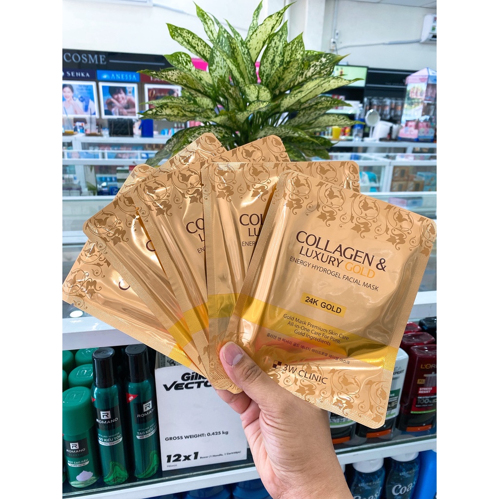 (Hộp 5 Miếng) Mặt Nạ Dưỡng Trắng Chống Lão Hóa 3W Clinic Collagen &amp; Luxury Gold Energy Hydrogel 24k Gold