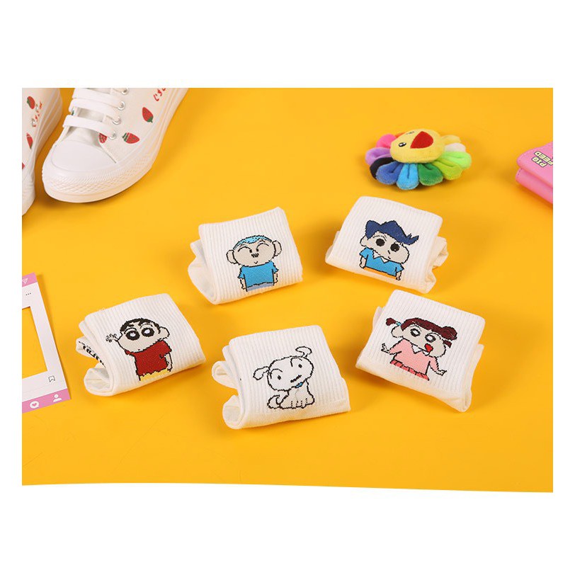 Set 5 đôi tất cổ cao Bivota vớ dễ thương in họa tiết nhân vật shin cực đẹp T02