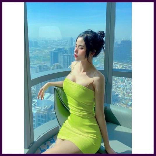 Đầm body nữ 2 dây trơn, váy ôm hai dây nhiều màu chất len tăm- ringu shop