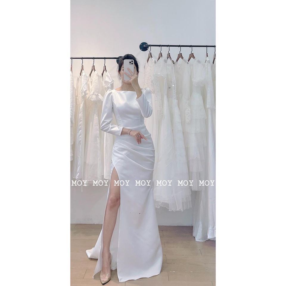 Váy body xẻ tay dài nút - Váy thiết kế sang trọng