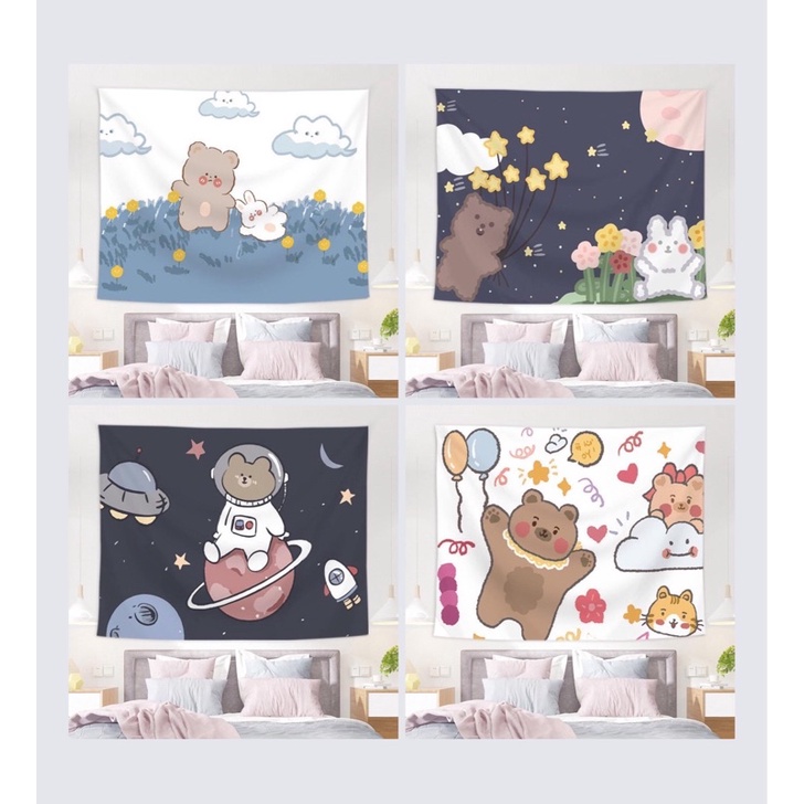 Tranh vải treo tường hoạ tiết hoạt hình anime gấu thỏ decor phòng ngủ bé trai bé gái siêu đáng yêu