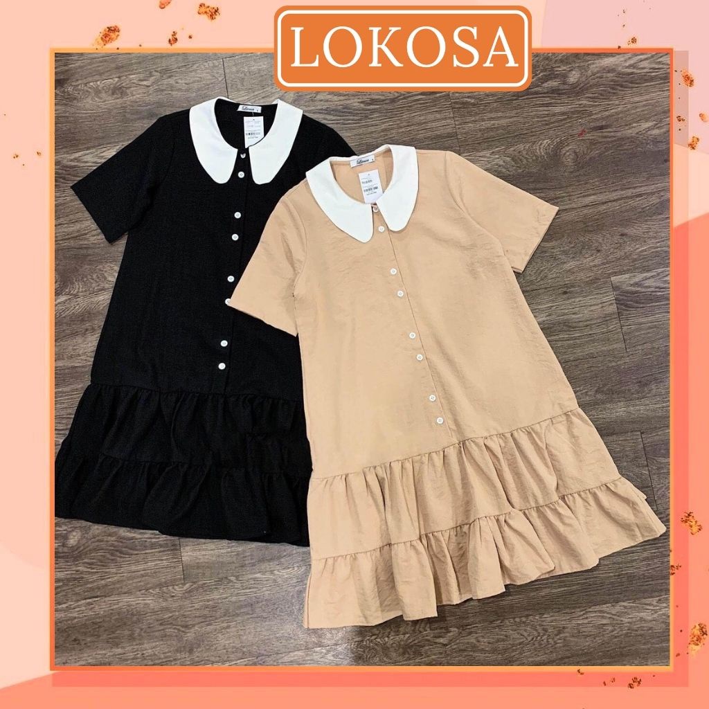 Váy Bầu Dự Tiệc LOKOSA Đầm công sở Babydoll Cổ Sơ Mi Thiết Kế dáng dài Suông Sang Trọng Trẻ Trung VD031