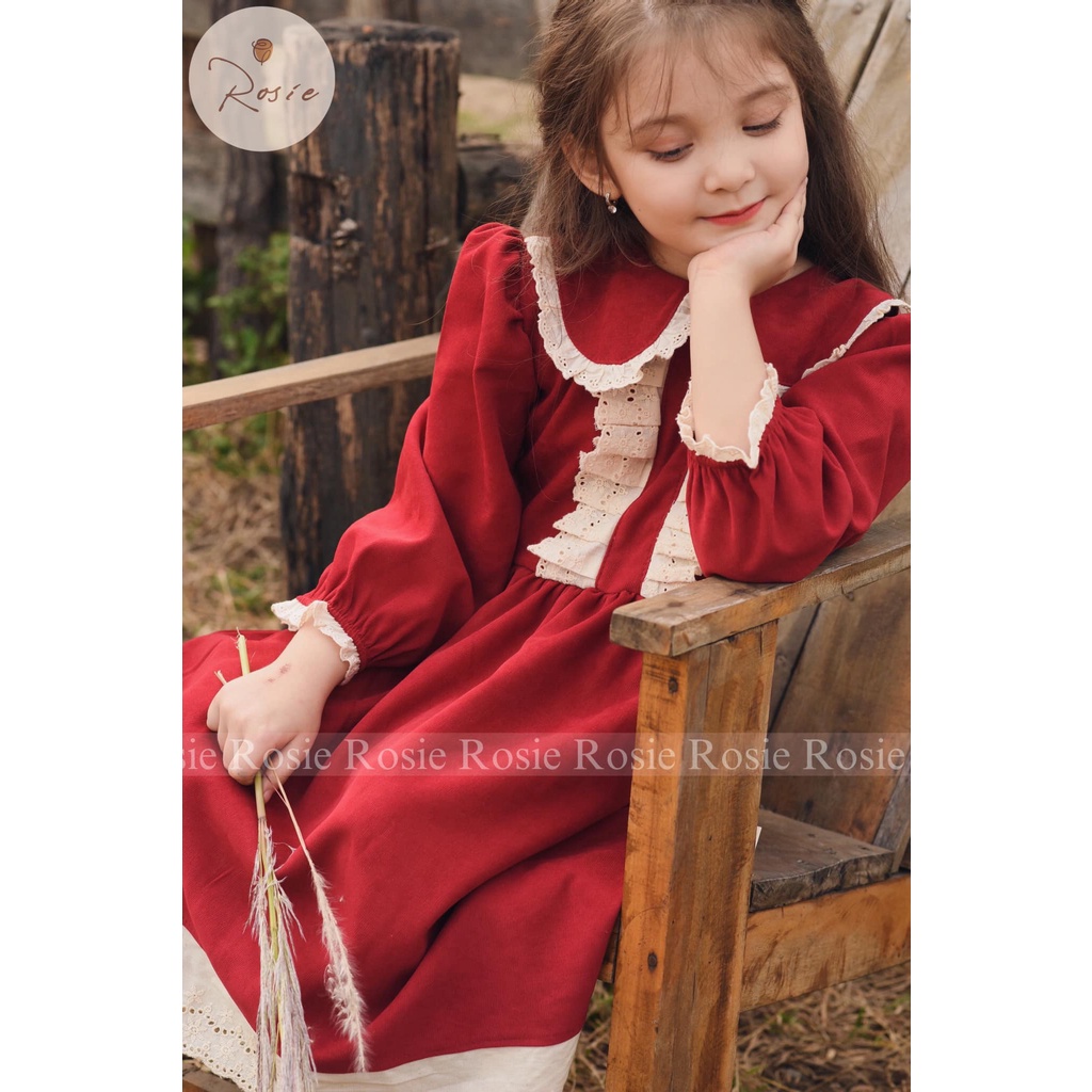 Váy bé gái nhung đỏ và xanh diện tết ROLIA chất nhung dày chân ren cho bé gái V68 V86