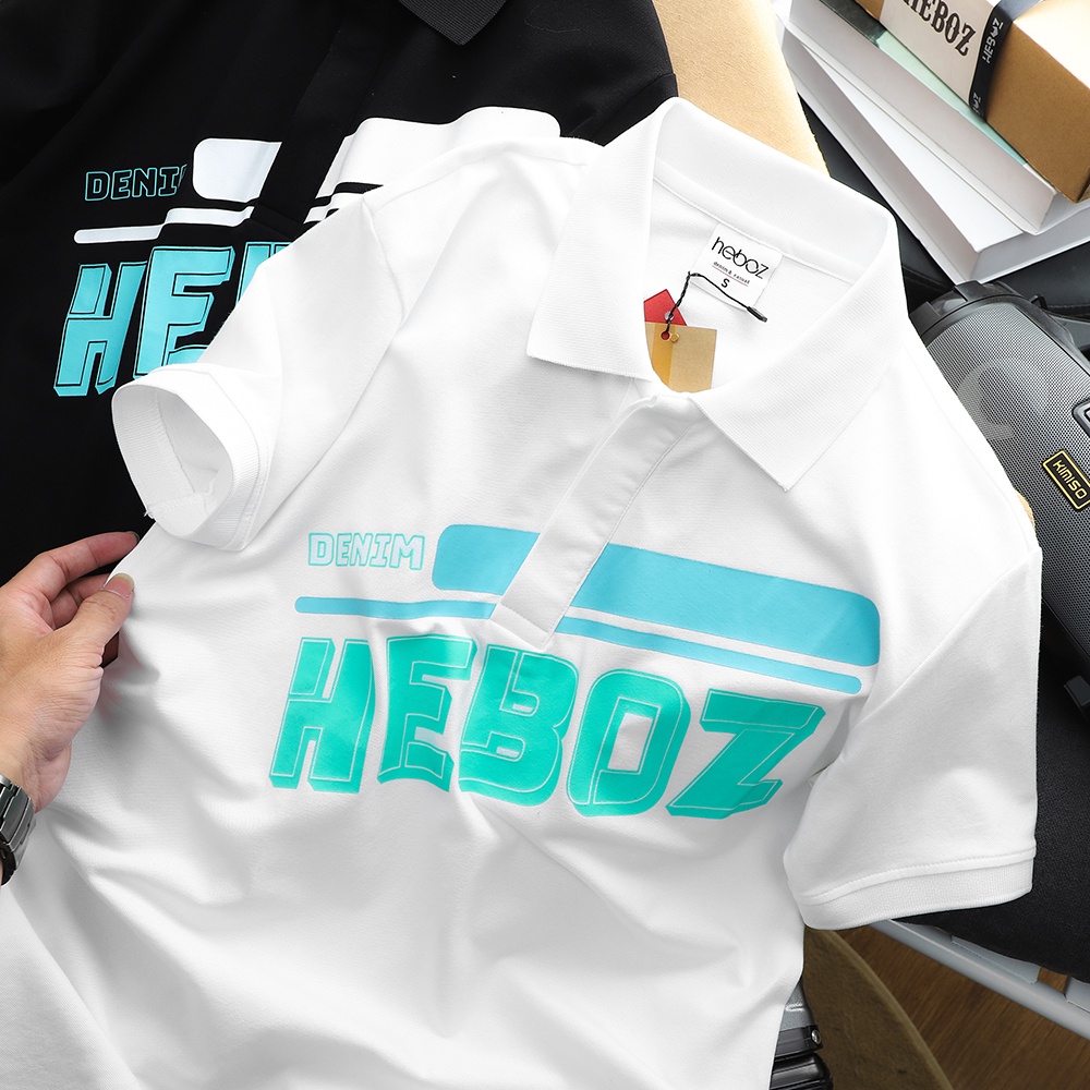 Áo thun nam có cổ, polo logo GREEN HEBOZ chất vải cotton 4 chiều in hình cao cấp - WHITE - 00001206
