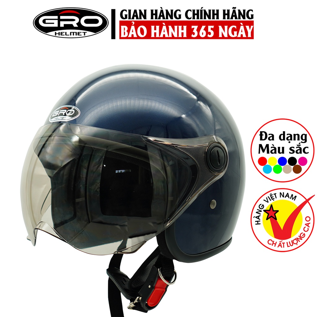 Mũ Bảo Hiểm Gro 3/4 đầu T818 kính ngắn che nửa mặt, kiểu dáng thời trang cho nữ, khóa kim loại chắc chắn -Xanh than bóng