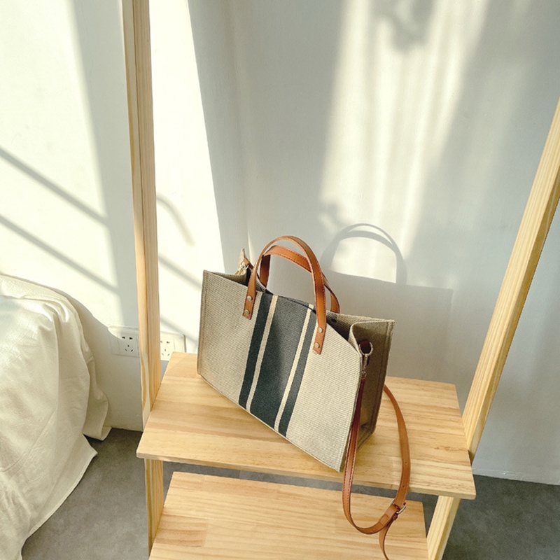 Túi canvas IELGY họa tiết sọc phong cách Hàn Quốc sức chứa lớn cho phụ nữ đi dạo phố đi làm