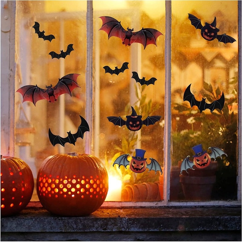 Set 12 Sticker Dán Tường / Cửa Sổ Chống Thấm Nước Họa Tiết Halloween 3D Độc Đáo