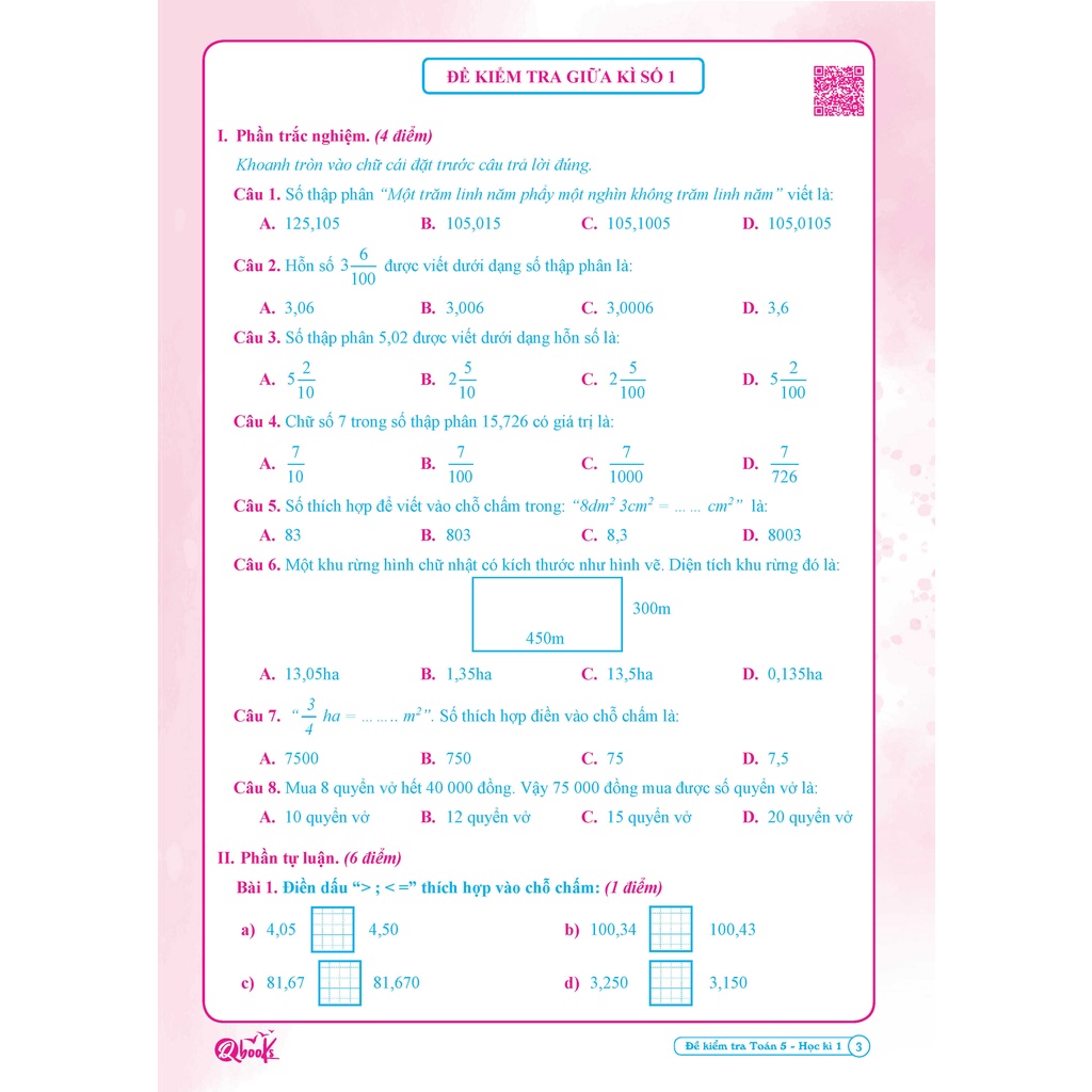 Sách Đề kiểm tra toán lớp 5 học kì 1 QBOOKS  Hải Anh Books