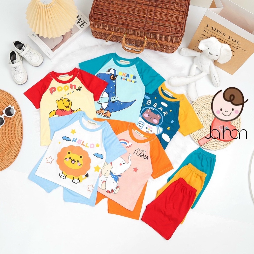 Đồ Bộ Cho Bé FREE SHIP Bộ Thun Lạnh Cộc Tay Minky Mom cho bé trai bé gái với họa tiết Hươu Xanh Mèo Hồng Ngộ Ngĩnh