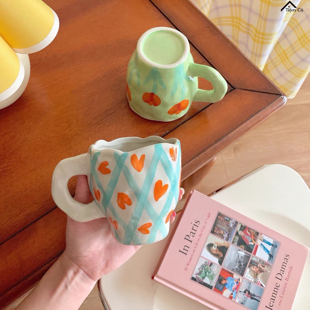Set tách trà gốm sứ hoạ tiết retro phong cách Hàn Quốc