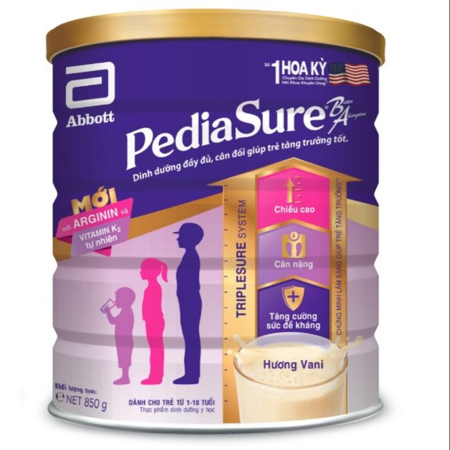 Sữa bột Pediasure mẫu mới hương vani lon 850g