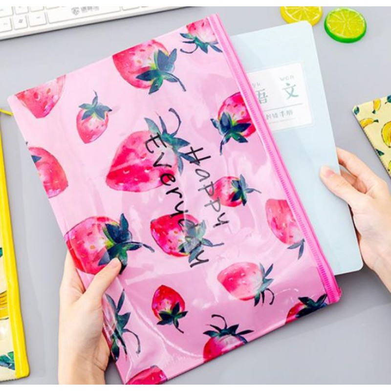 Túi bút chống nước in hình hoa quả siêu bền bỉ - Túi đa năng đựng đồ dùng học tập, mỹ phẩm sắc màu dễ thương