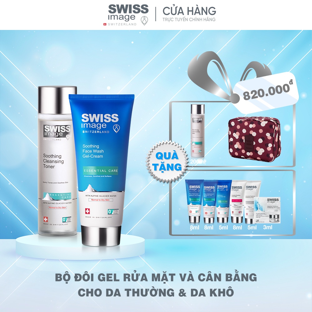 Bộ Đôi Gel Rửa Mặt &amp; Nước Cân Bằng Cho Da Thường Đến Da Khô