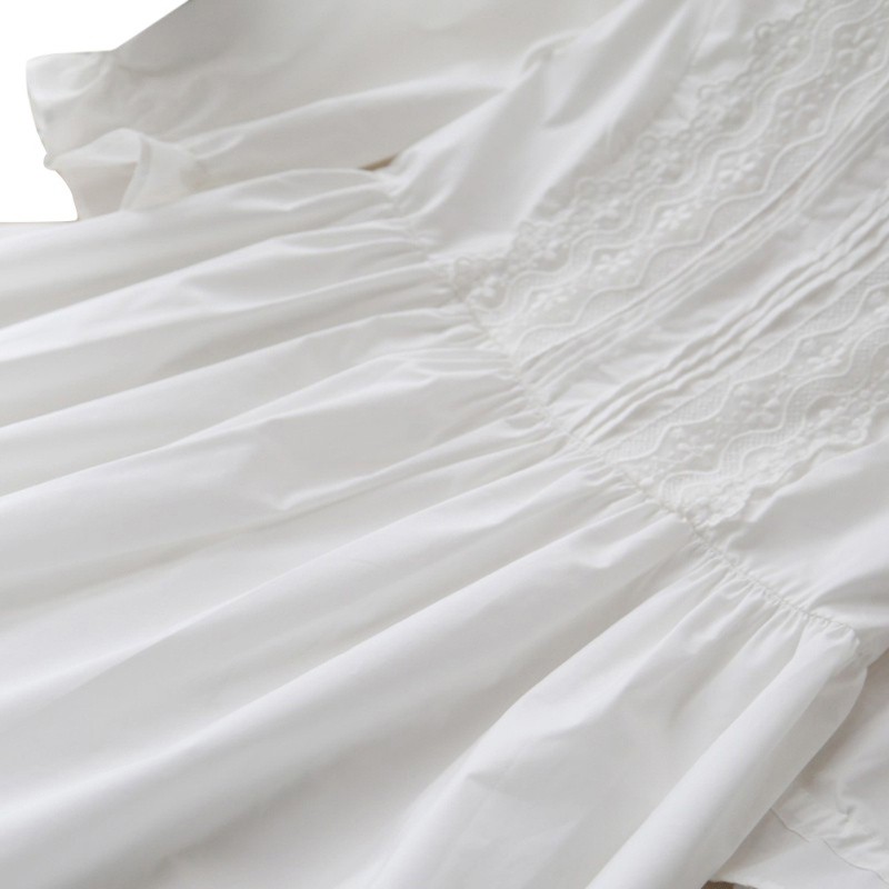 [Baywellfashion]Women Sweet Japanese Lace Dress Solid Color Strap Long Sleeve Tie Straps Casual Skirt White | BigBuy360 - bigbuy360.vn