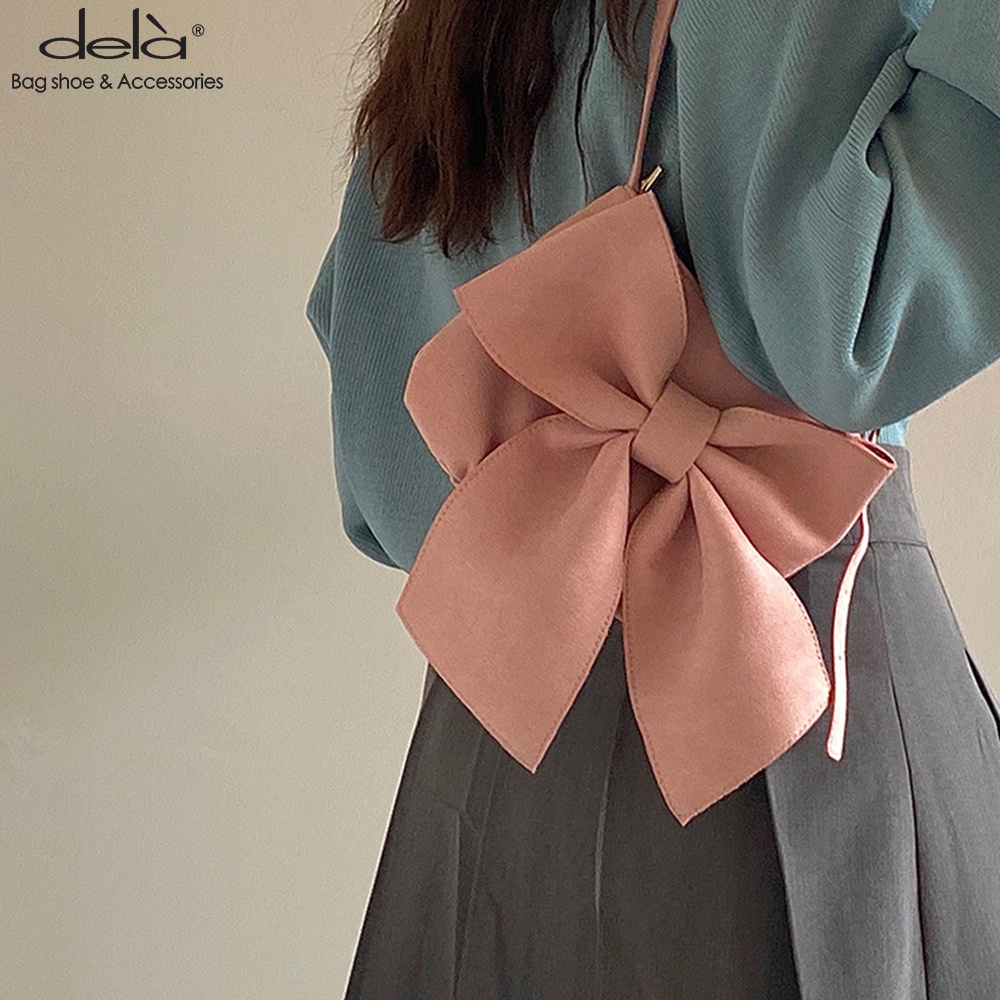 Dela Túi Đeo Chéo Nữ Cute Dela Túi Xách Đeo Vai Đính Nơ To Thời Trang Nữ Ngọt Ngào