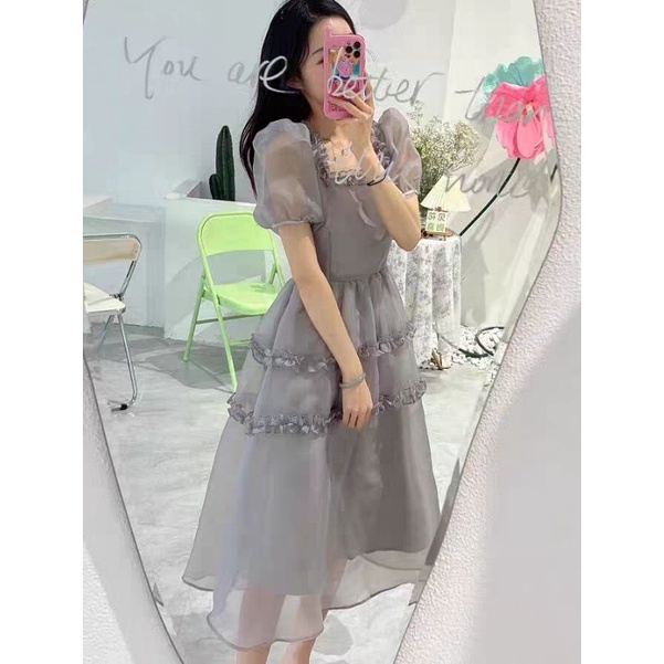 Váy đầm dự tiệc cổ vuông dáng xoè công chúa