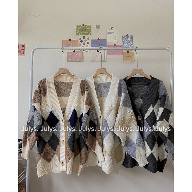 Áo Khoác Cardigan Len Kim Cương Phối Màu Siêu Đẹp M212-Violet