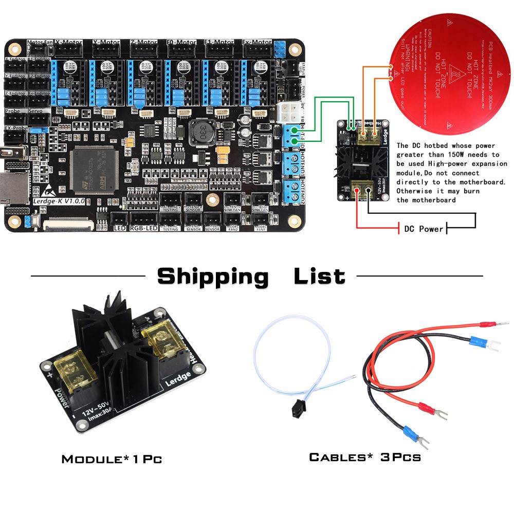 Bộ phận máy in 3D Bổ sung chung Mô-đun mở rộng nguồn điện trên giường sưởi ấm Bo mạch mở rộng mô-đun công suất cao với cáp