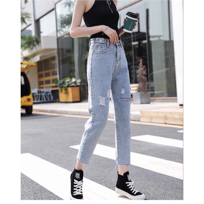 Quần jean bò baggy nữ cạp cao hàng Quảng Châu phong cách Hàn Quốc sành điệu style năm 2021