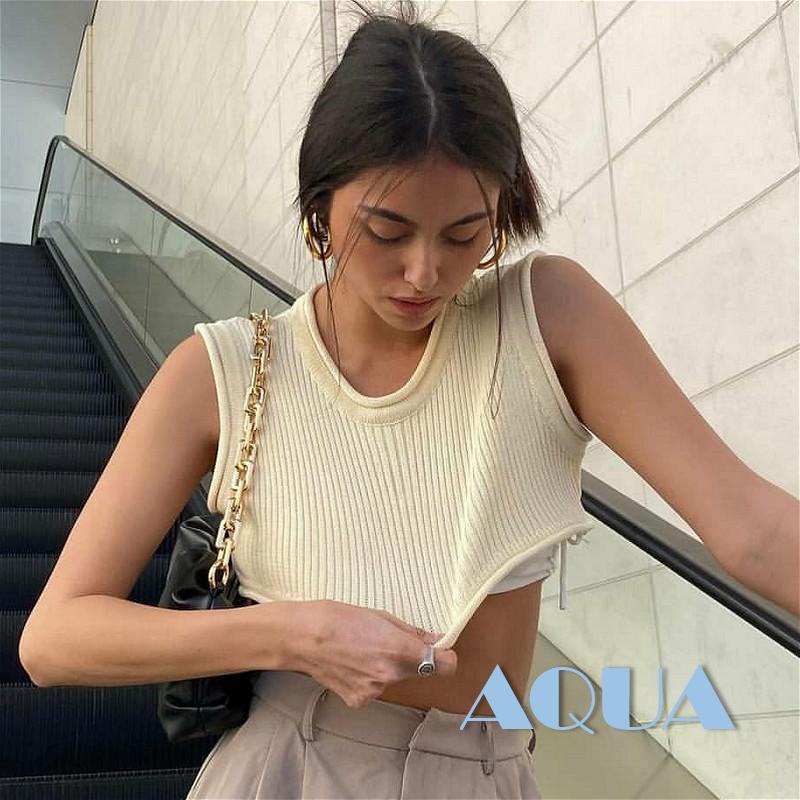 Áo Croptop Dệt Kim Sát Nách Cổ Tròn Thời Trang Cho Nữ