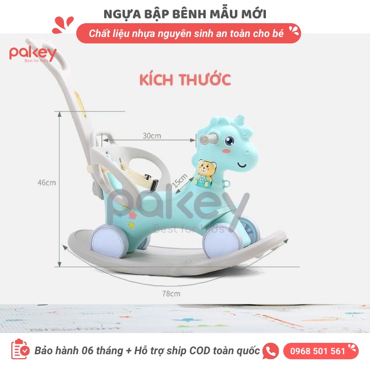 Ngựa bập bênh 3 in 1 có thể bập bênh, xe đẩy, chòi chân FULL nhạc đệm giá chắn an toàn