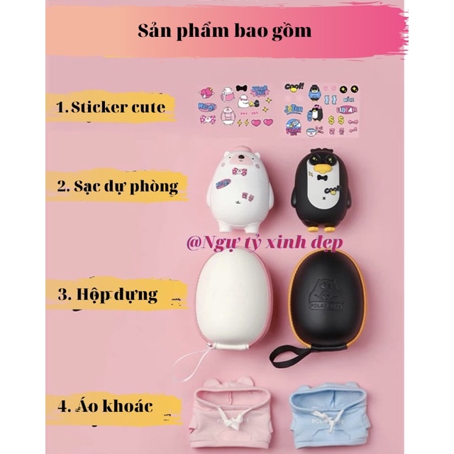 Sạc dự phòng kiêm sưởi ấm, chườm nóng cute cho cả nam lẫn nữ, giảm đau bụng kinh. Tặng kèm sticker, hộp đựng và áo khoác