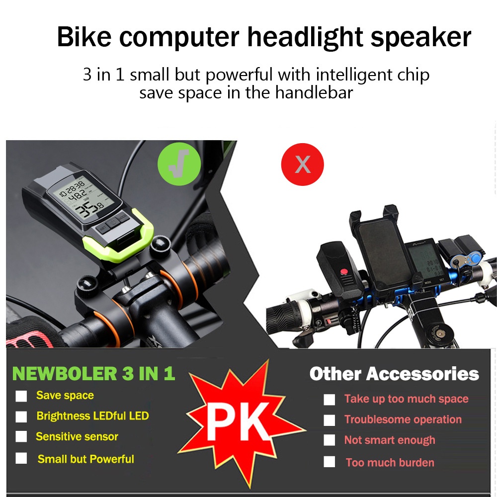 Đồng hồ đo tốc độ xe đạp không dây tích hợp đèn led và còi chống thấm nước tiện dụng