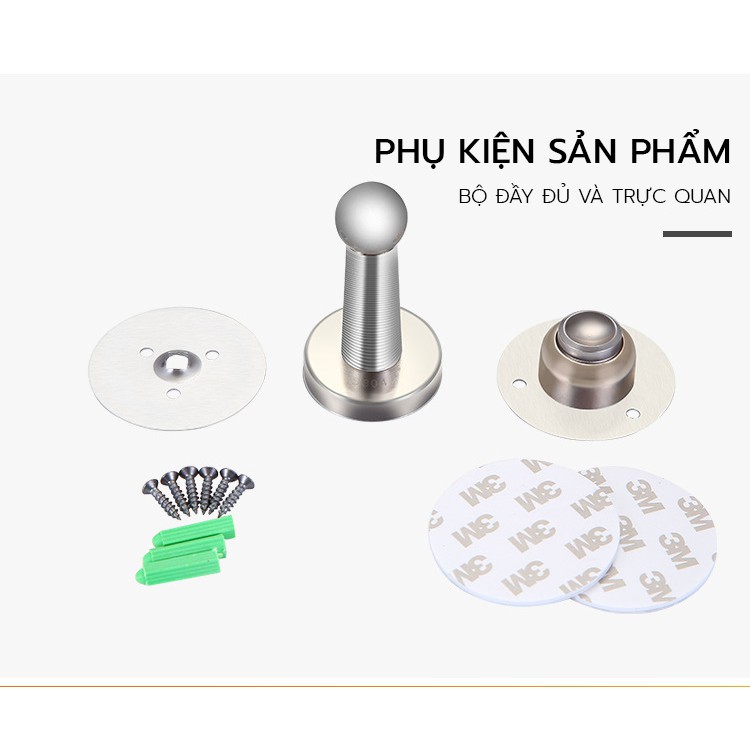 Bộ chặn cửa chống va đập cao cấp - Thép không gỉ Inox SUS304 - Không khoan đục - băng dính 3M - Nam châm hút cực mạnh