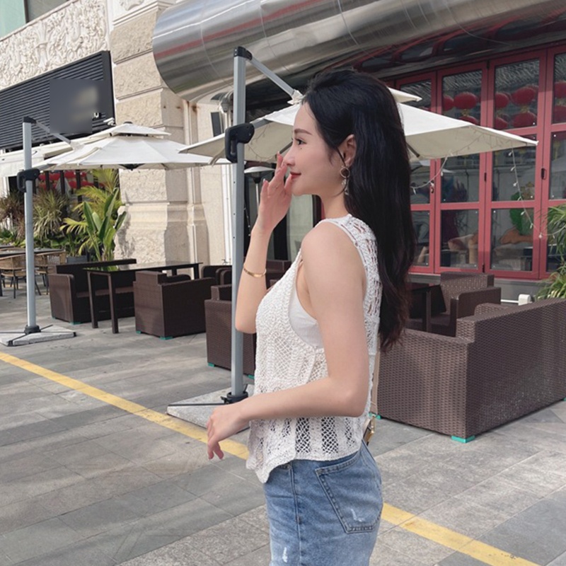 Brroa Áo Tank Top Dệt Kim Sát Nách Phối Lưới Khoét Lỗ Cài Khuy Thời Trang Mùa Hè Cho Nữ