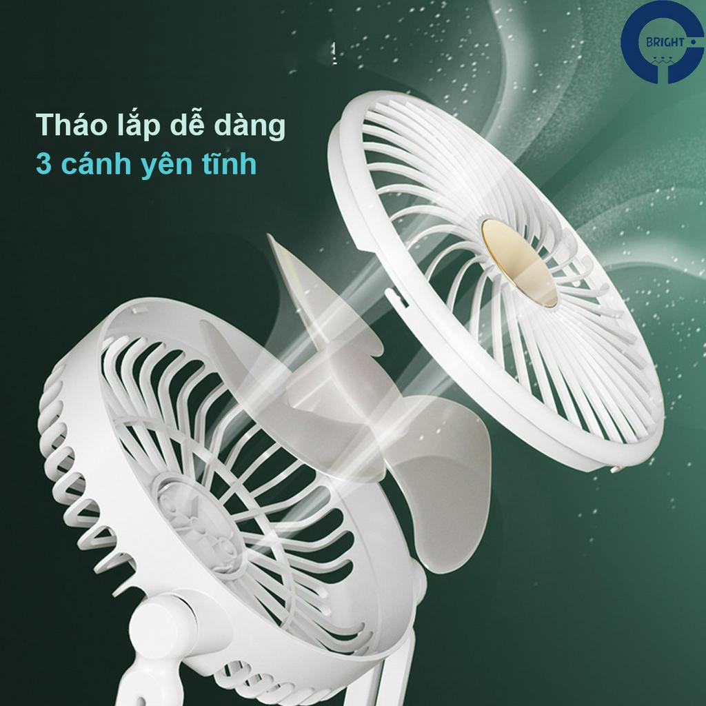 quạt mini tích điện để bàn / treo tường BRIGHT, quạt xoay tự động pin 2400mAh sử dụng liên tục 6 giờ, có 3 tốc độ gió
