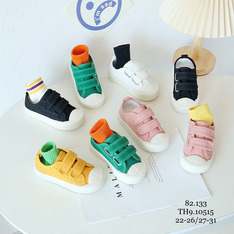 Giày Thể Thao Canvas Nhiều Màu, Giày THể Thao Quai Dán Đế Mềm Chống Trơn Trượt, Siêu Bền, Dễ Vệ Sinh Cho Bé size 22-31