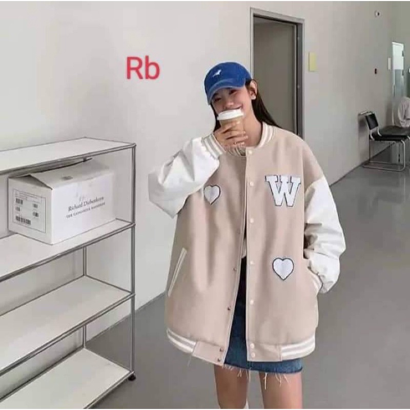 Áo Khoác Bomber Nỉ Chữ W Tim Đáng Yêu