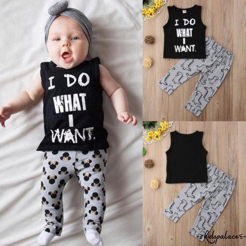 Set áo cộc tay cổ tròn in chữ I do what I want + quần dài cho bé trai gái