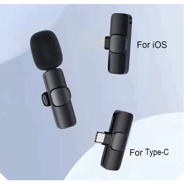 Micro thu âm không dây cài áo lọc tiếng ồn cho Iphone, Type C K8 K9 Pro
