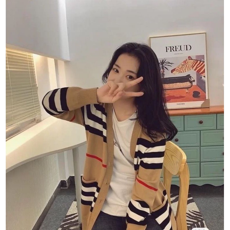 áo khoác Cardigan nam nữ dài tay cổ V form rộng Burberry BBR