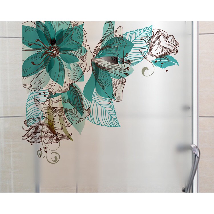 Decal dán kính cao cấp - Mẫu Hoa Xanh Bích cánh lớn -DK7086