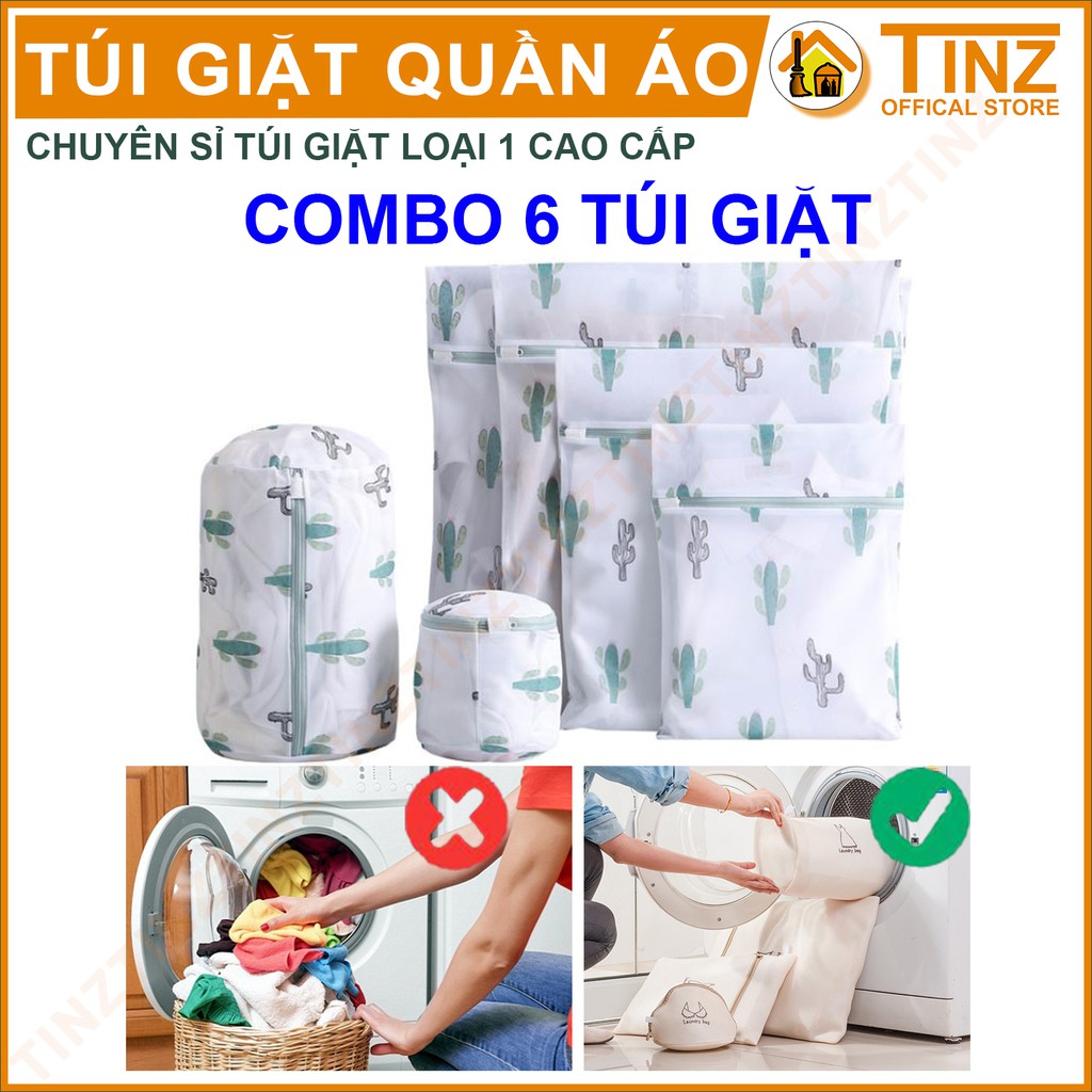 Combo 6 Túi Giặt TINZ VN Xương Rồng, Túi Lưới Giặt Đựng Áo Quần Cao Cấp Dành Cho Máy Giặt