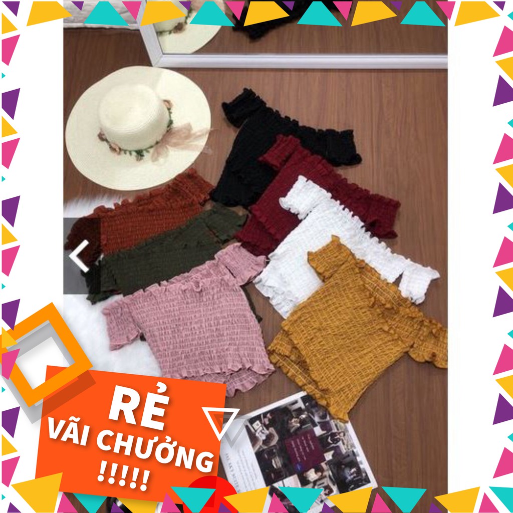 Sale 11255B1 Áo trễ vai đắp chéo voan nhún Ulzzang Sale