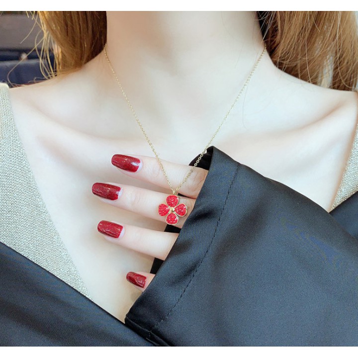 DÂY CHUYỀN TITAN VÀNG 24K CỎ 4 LÁ MÀU ĐỎ TN164 siêu đẹp ,bền màu, sang trọng, đẳng cấp