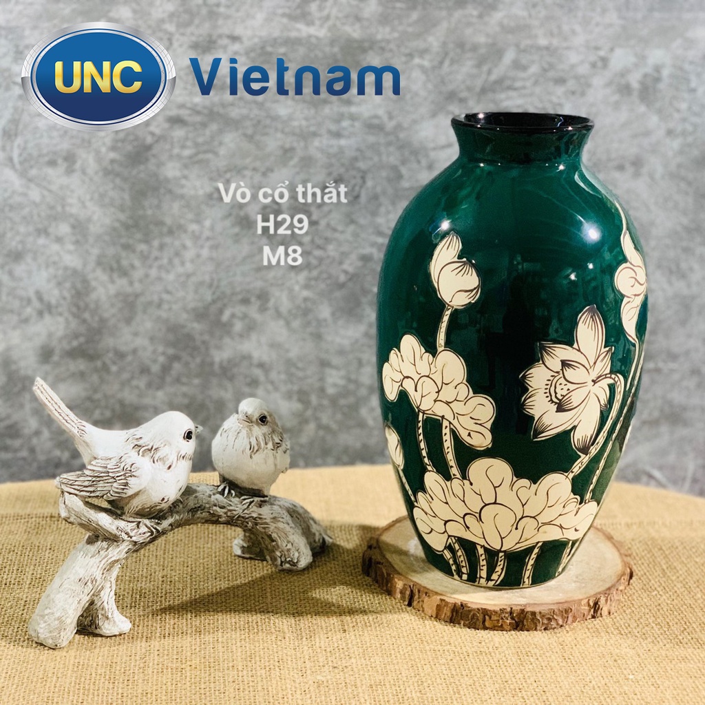 Lọ Hoa Sứ UNC Việt Nam - Men lục bảo cao cấp, họa tiết hoa sen, kiểu dáng sang trọng phong cách Châu Âu, nhiều size