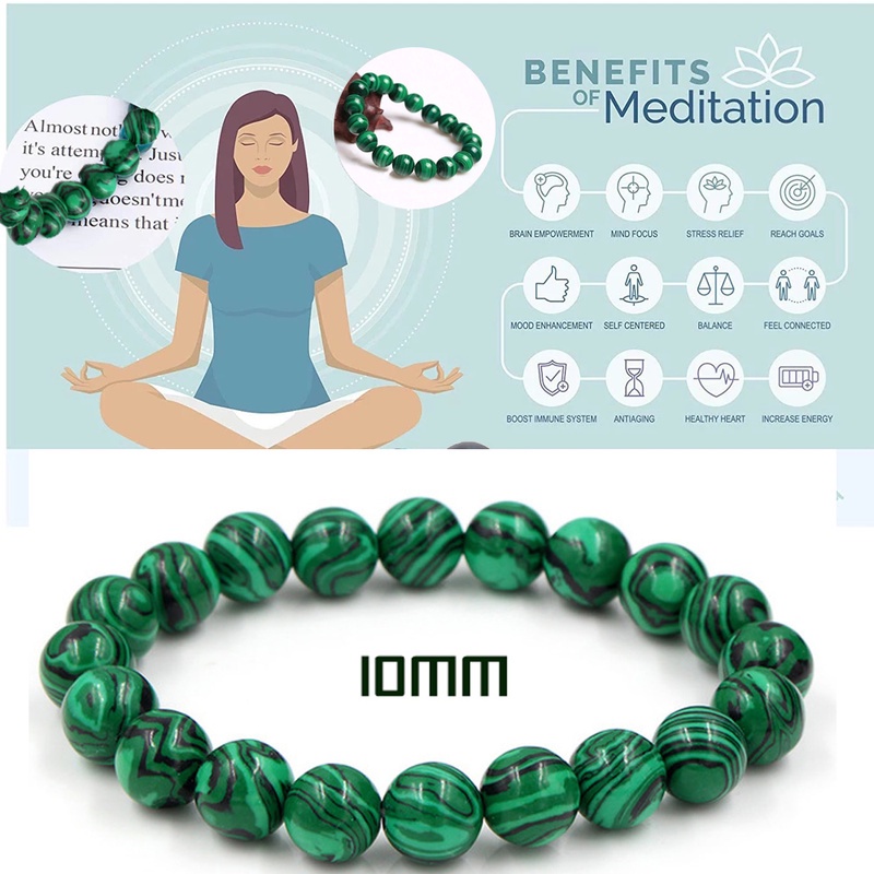 Vòng Tay Chuỗi Hạt Đá Malachite Tự Nhiên 6 / 810 mm Giảm Căng Thẳng Tự Phục Hồi Làm Quà Tặng Cho Bạn Bè