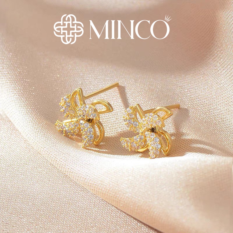 Bông tai nữ đính đá Minco Accessories hoa tai nữ thiết kế mặt xoay chong chóng phụ kiện trang sức nhỏ xinh Hàn Quốc BT06