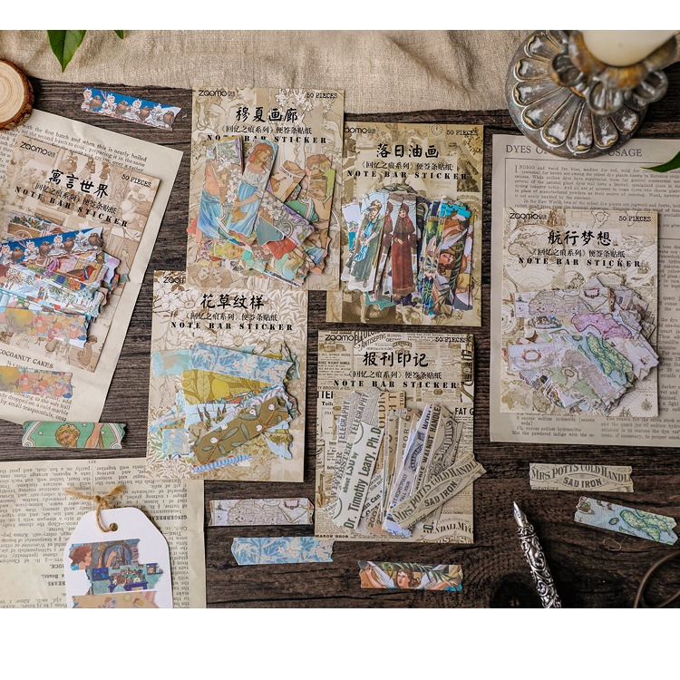 Bộ 50 Miếng Dán Trang Trí Sổ Tay/Nhật Ký Hình Dễ Thương Kiểu Vintage DIY