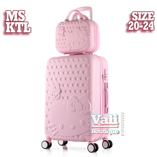 Vali kéo nhựa mèo Kitty - hồng phấn - size 20 - size 24 - cốp kitty (hàng loại 1)