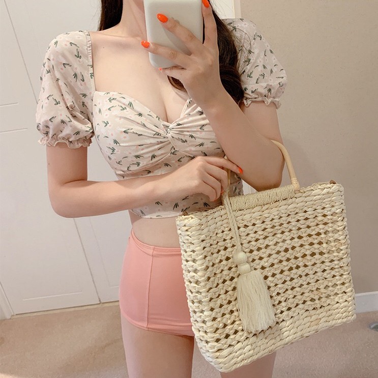 2336 - [Có sẵn] Bộ Bikini Đồ Bơi Áo 2 Tay Bồng Vintage | BigBuy360 - bigbuy360.vn
