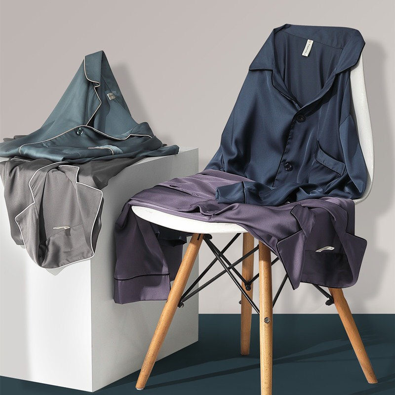 Đồ bộ mặc nhà pyjama nam dài tay vải lụa satin mềm mại, thoáng mát G8753D - Thời Trang Dương